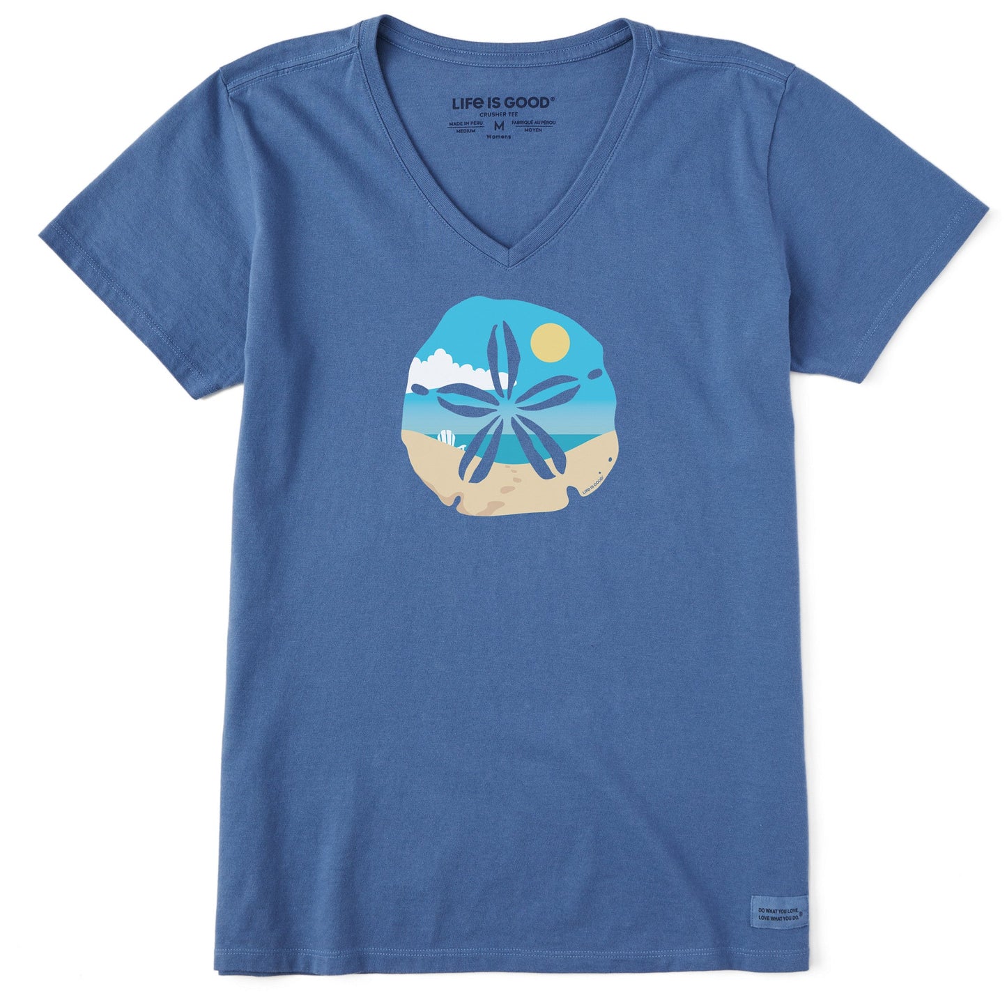 Women's Sand Dollar Beach Scene Short Sleeve Vee