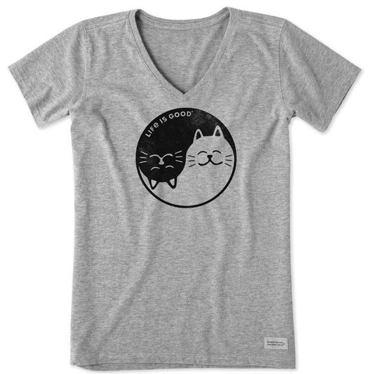 Women's Cat Yin and Yang Short Sleeve Crusher Vee