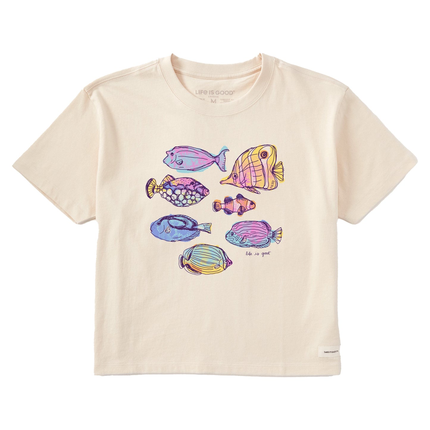 Women's Watercolor Tropical Fish Short Sleeve Crusher Boxy Tee