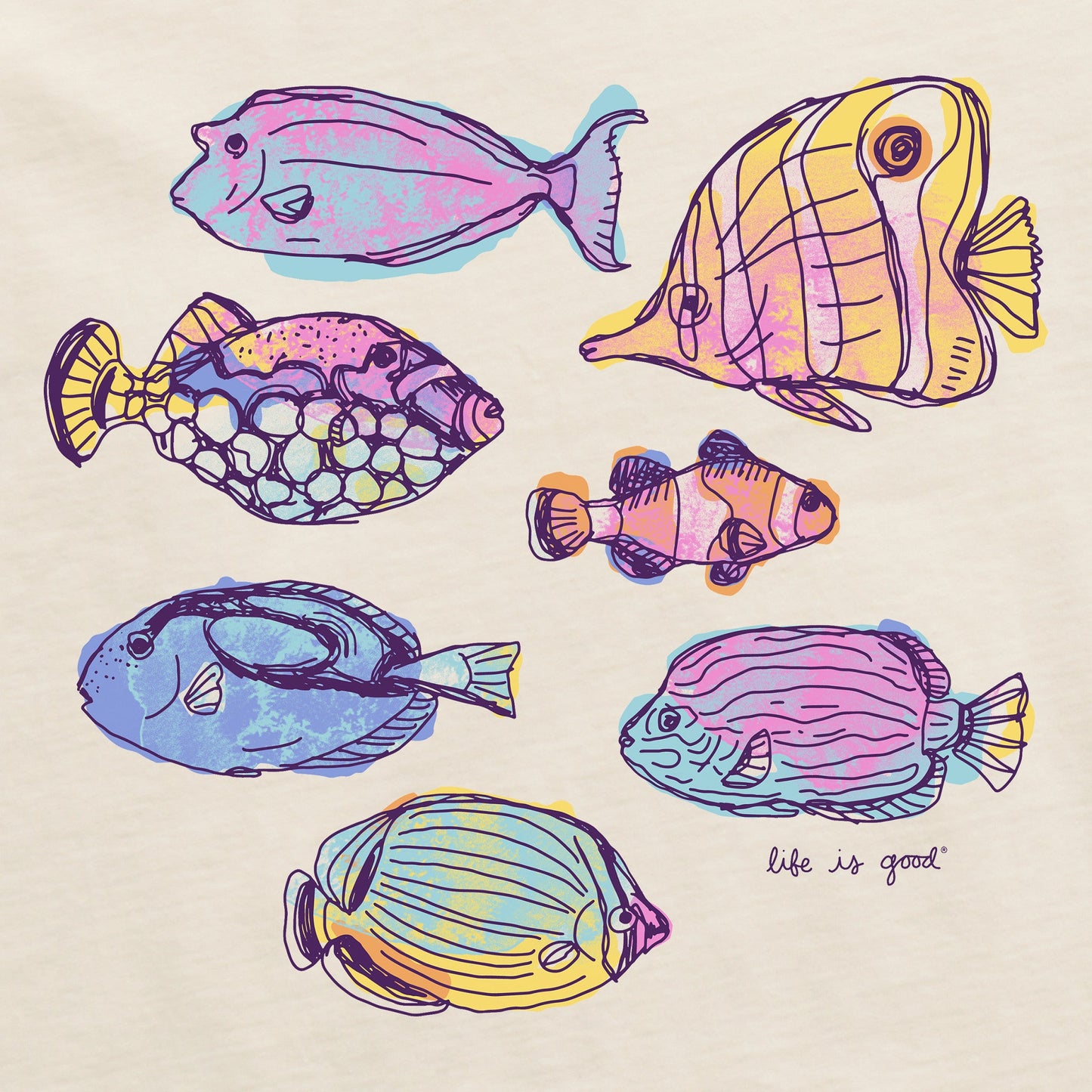 Women's Watercolor Tropical Fish Short Sleeve Crusher Boxy Tee