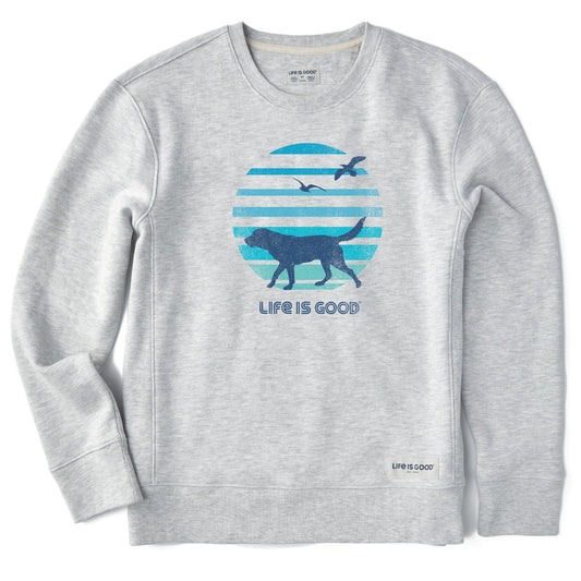 Women's 70's Retro Dog Beach Walk Simply True Fleece Crew