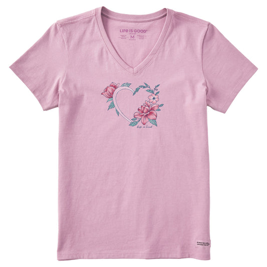Women's Floral Heart Short Sleeve Vee