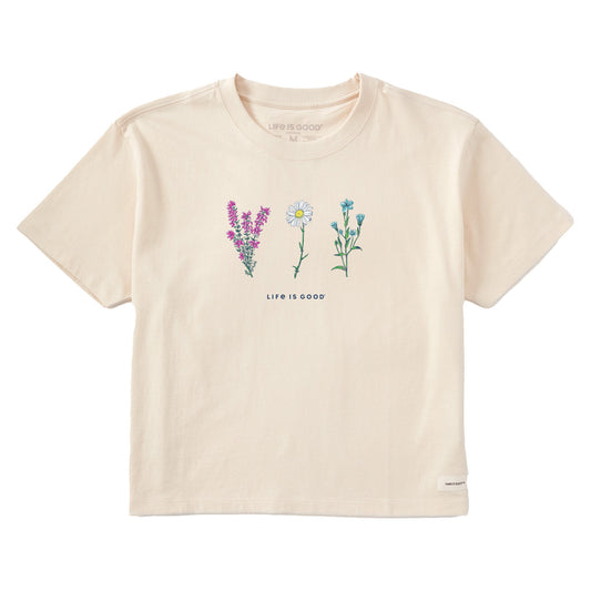 Women's Detailed Wildflowers Short Sleeve Crusher Boxy Tee