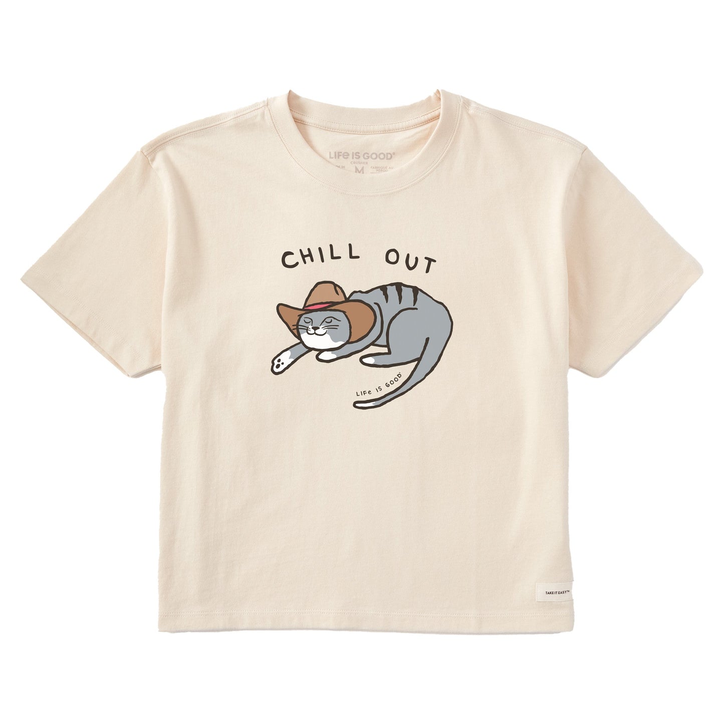 Women's Chill Out Cat Short Sleeve Crusher Boxy Tee