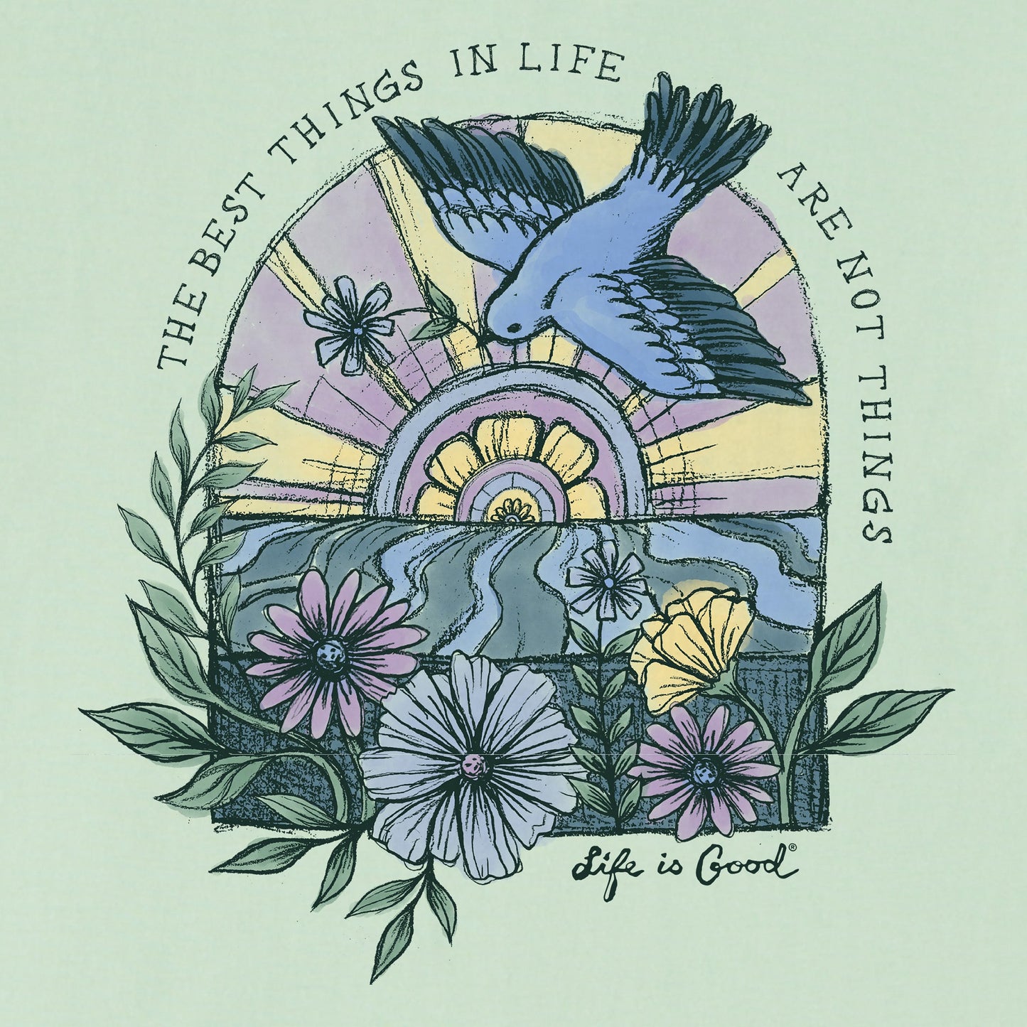 Women's Floral Bird Sunrise Best Things Long Sleeve Crusher Tee