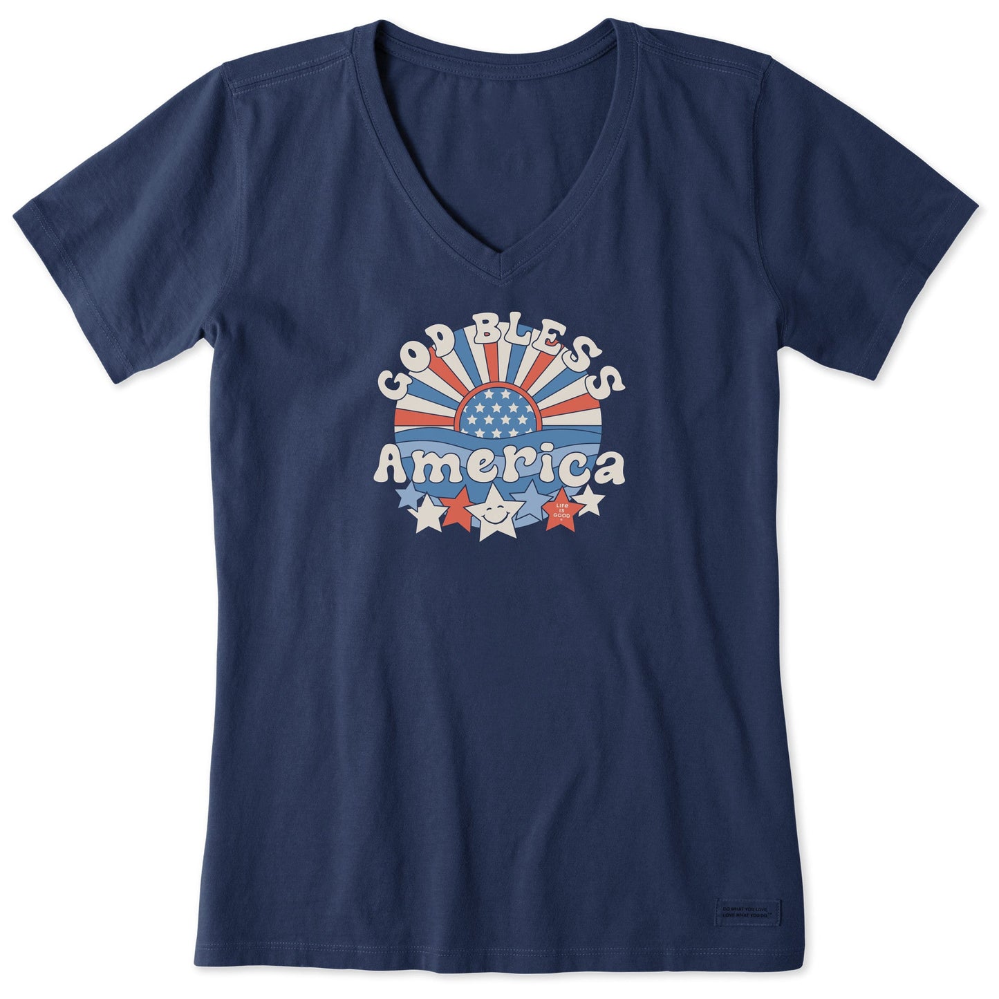 Women's God Bless America Short Sleeve Crusher Vee