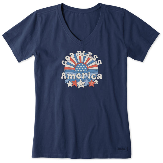 Women's God Bless America Short Sleeve Crusher Vee