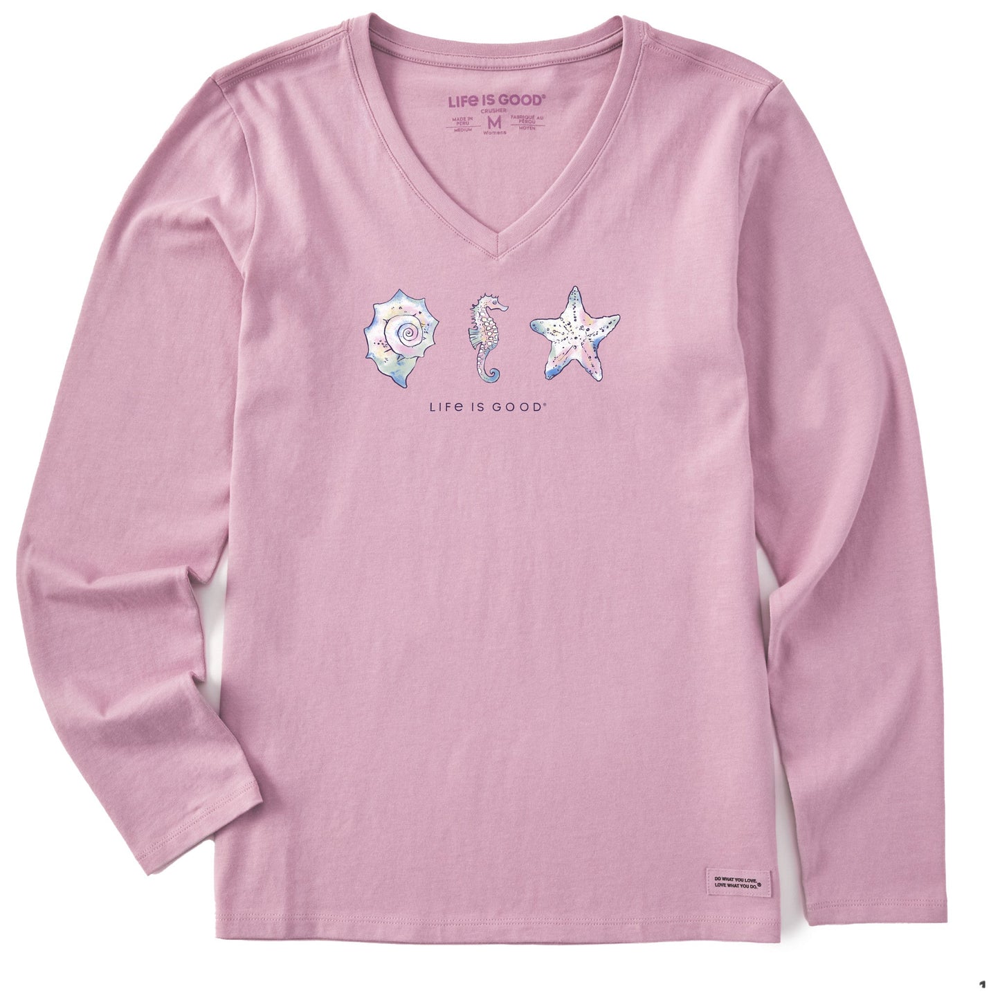 Women's Sea Life and Shells Long Sleeve Crusher Vee