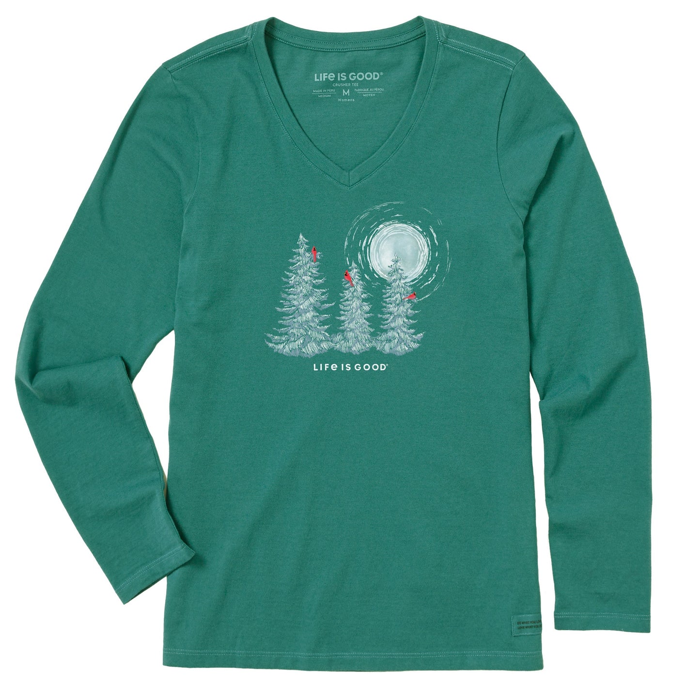 Women's Snowy Pines with Cardinals Long Sleeve Crusher-LITE Vee