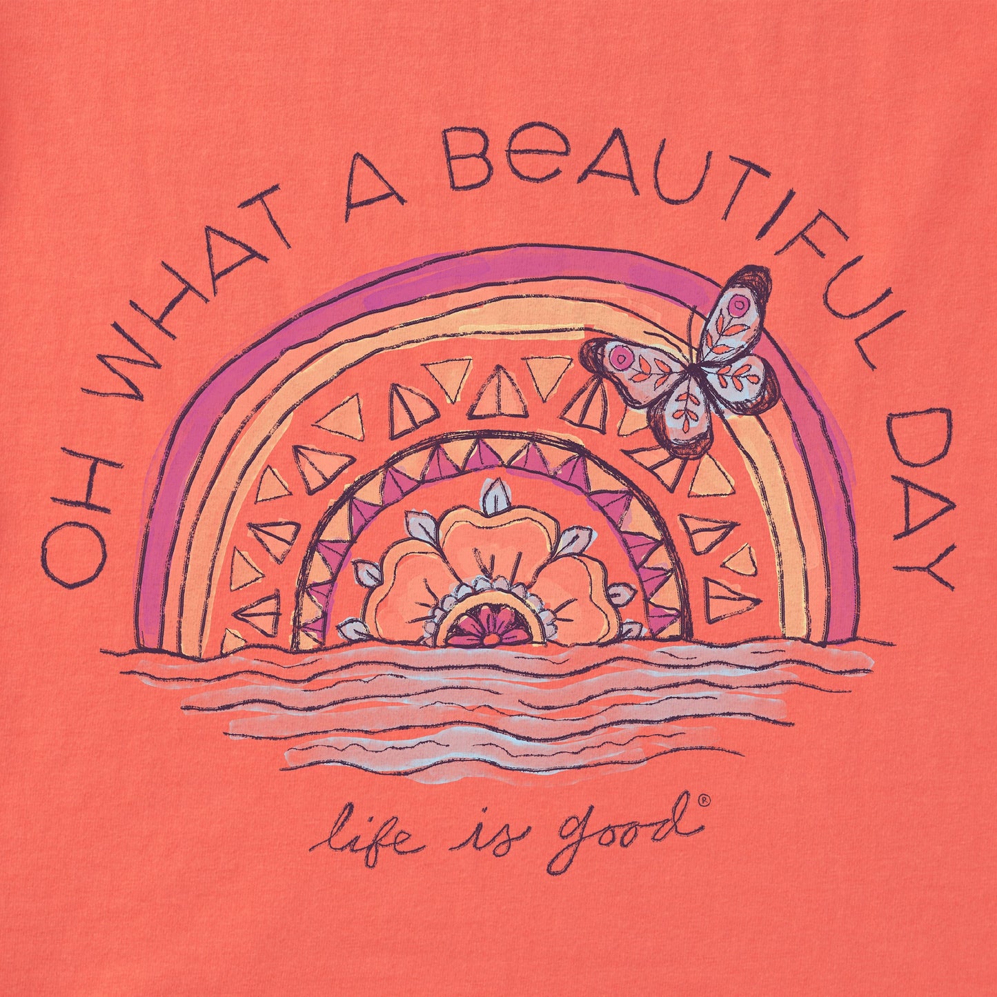 Women's Beautiful Day Butterfly Rainbow Long Sleeve Crusher-LITE Hooded Tee