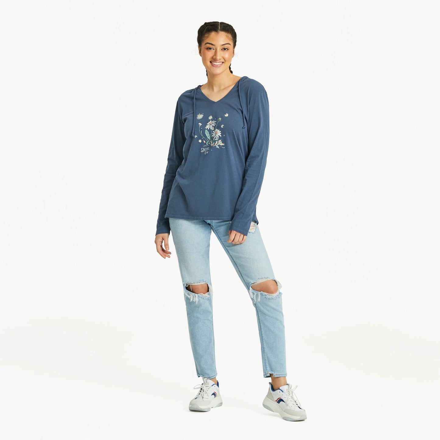 Women's Dreamy Shine On Daisies Long Sleeve Crusher-LITE Hooded Tee