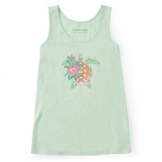 Women's Tropical Floral Turtle Textured Slub Tank