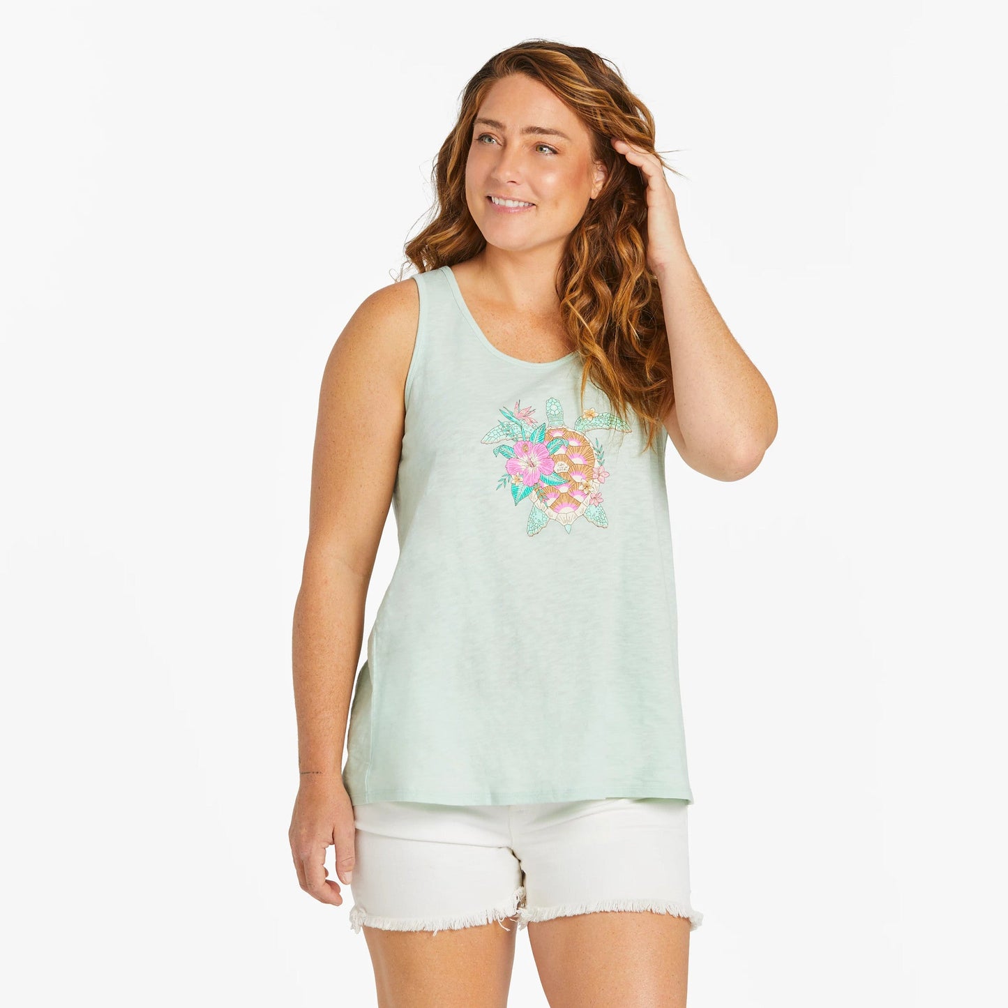 Women's Tropical Floral Turtle Textured Slub Tank