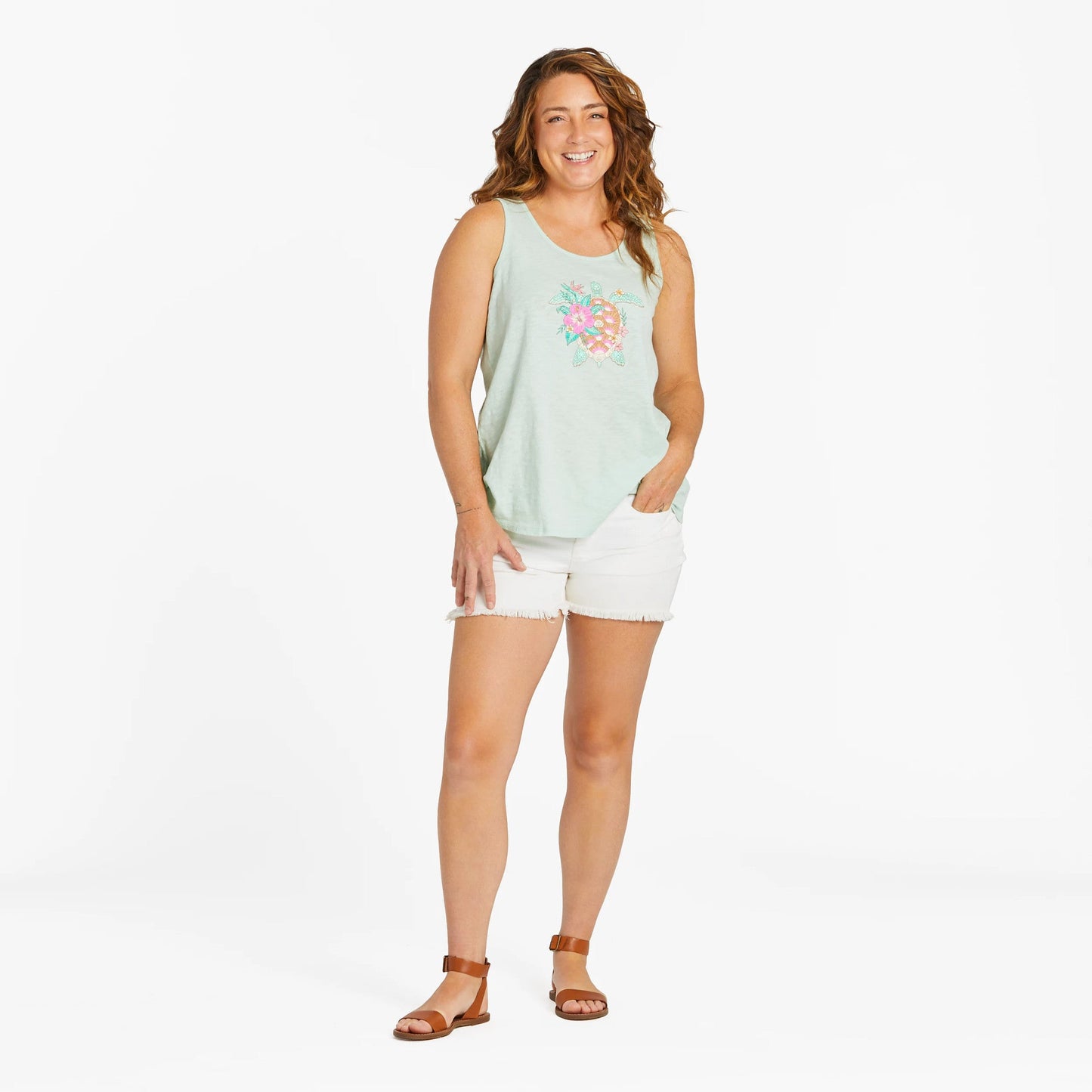 Women's Tropical Floral Turtle Textured Slub Tank