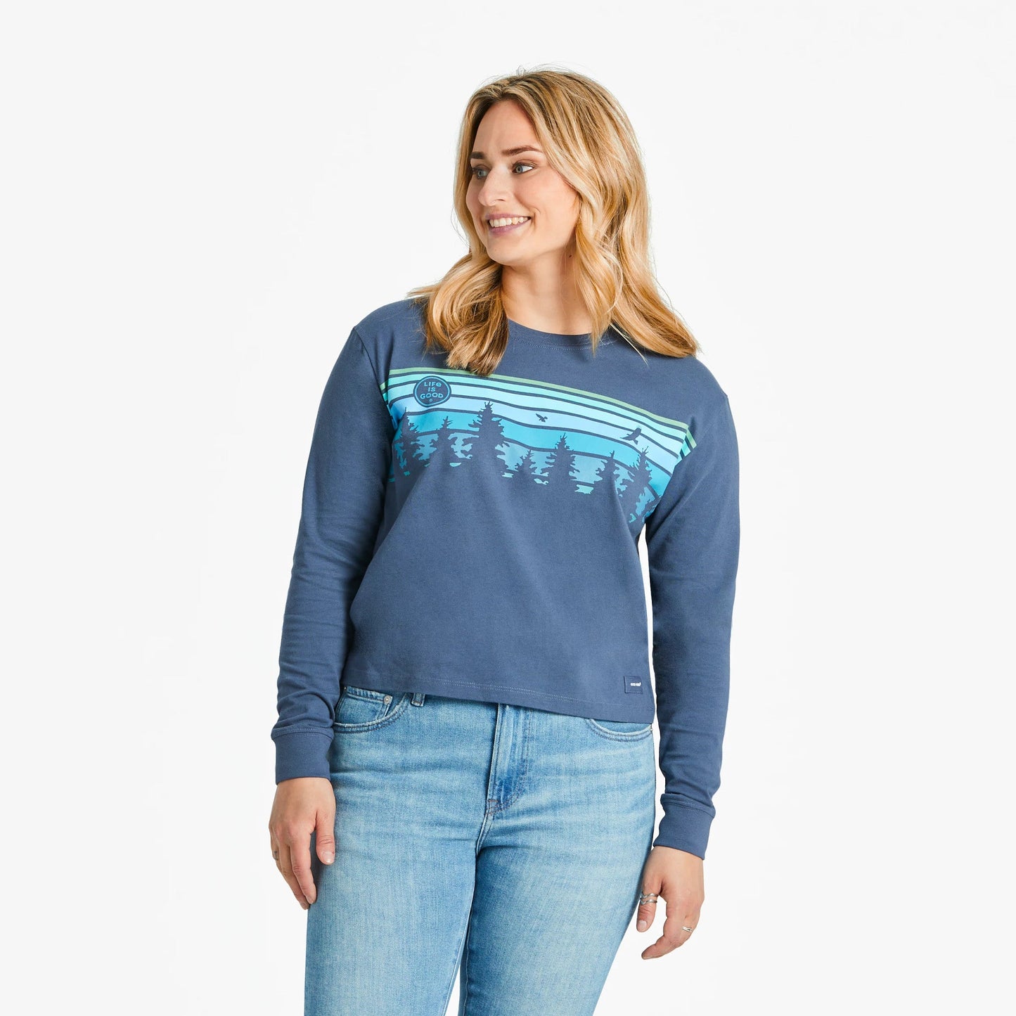 Women's Tree Striped Sky Long Sleeve Crusher Boxy Tee
