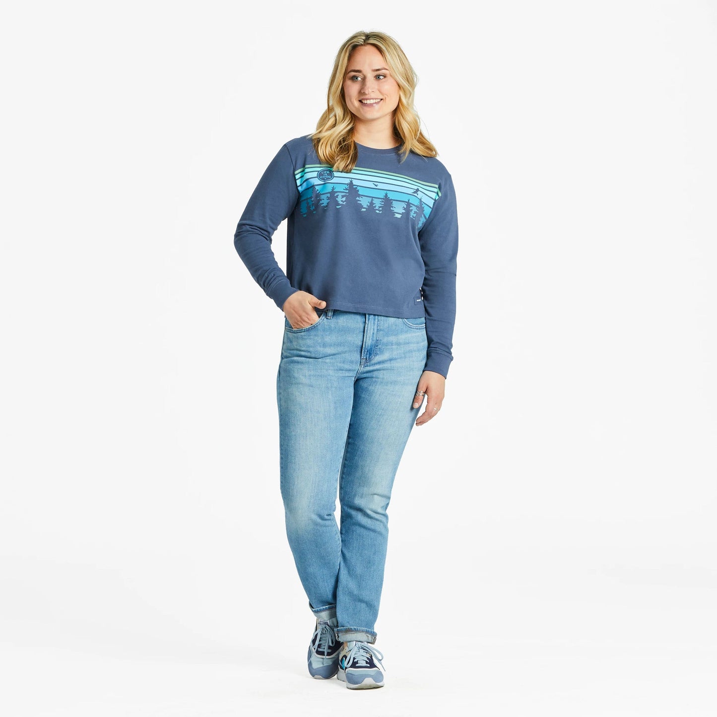 Women's Tree Striped Sky Long Sleeve Crusher Boxy Tee