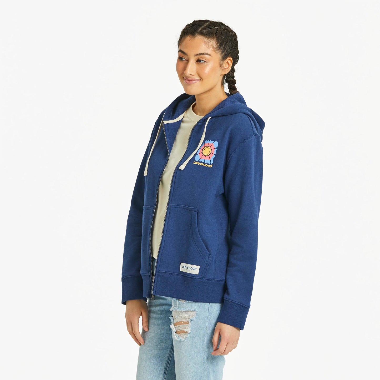 Women's Good Vibes Floral Diamond Simply True Fleece Zip Hoodie