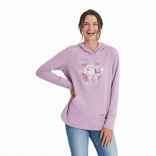 Women's Butterfly and Floral Compass Crusher-FLEX Hoodie Tunic