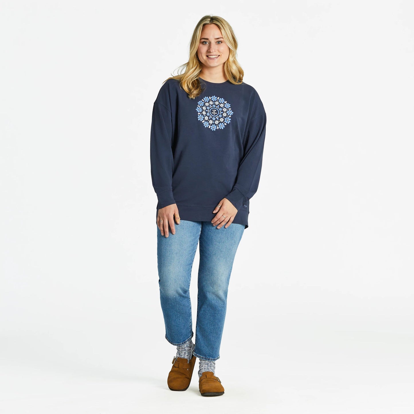 Women's Daisies Mandala Crusher-FLEX Oversized Crew