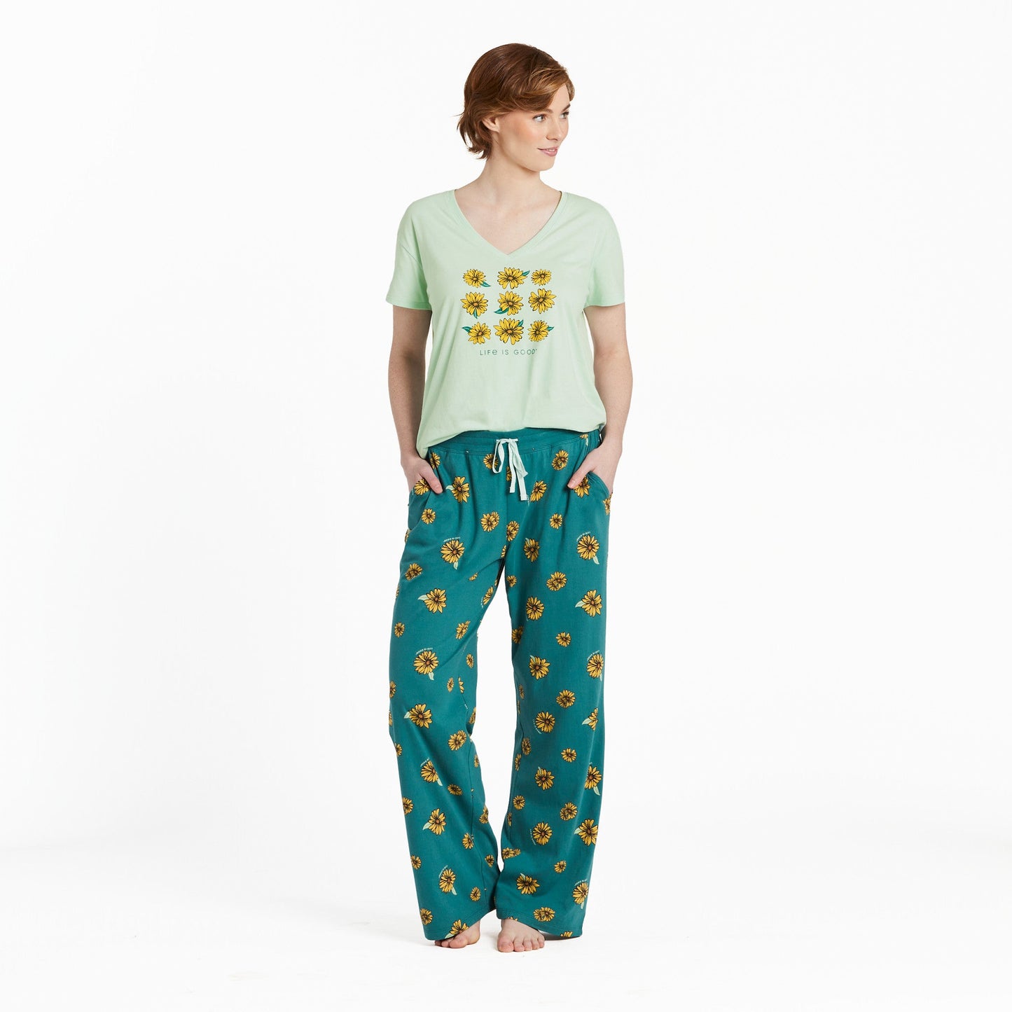 Women's Sunflower Grid Snuggle Up Relaxed Sleep Vee