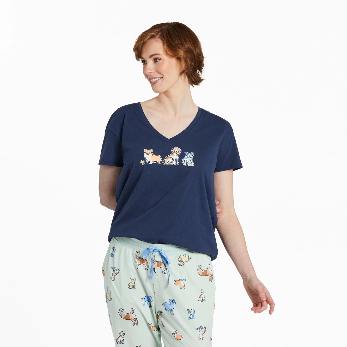 Women's Dog Playdate Snuggle Up Relaxed Sleep Vee