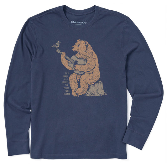 Men's Earth Has Music Guitar Bear Long Sleeve Crusher Tee