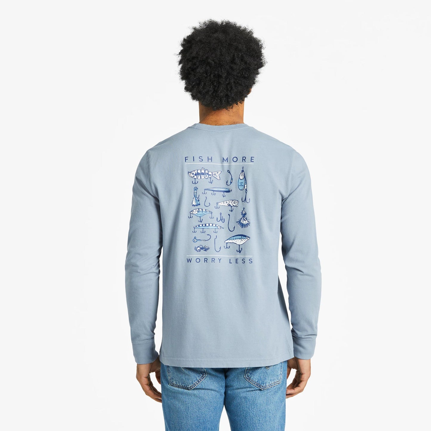 Men's Fish More Worry Less Hooks and Tackle Long Sleeve Crusher Tee