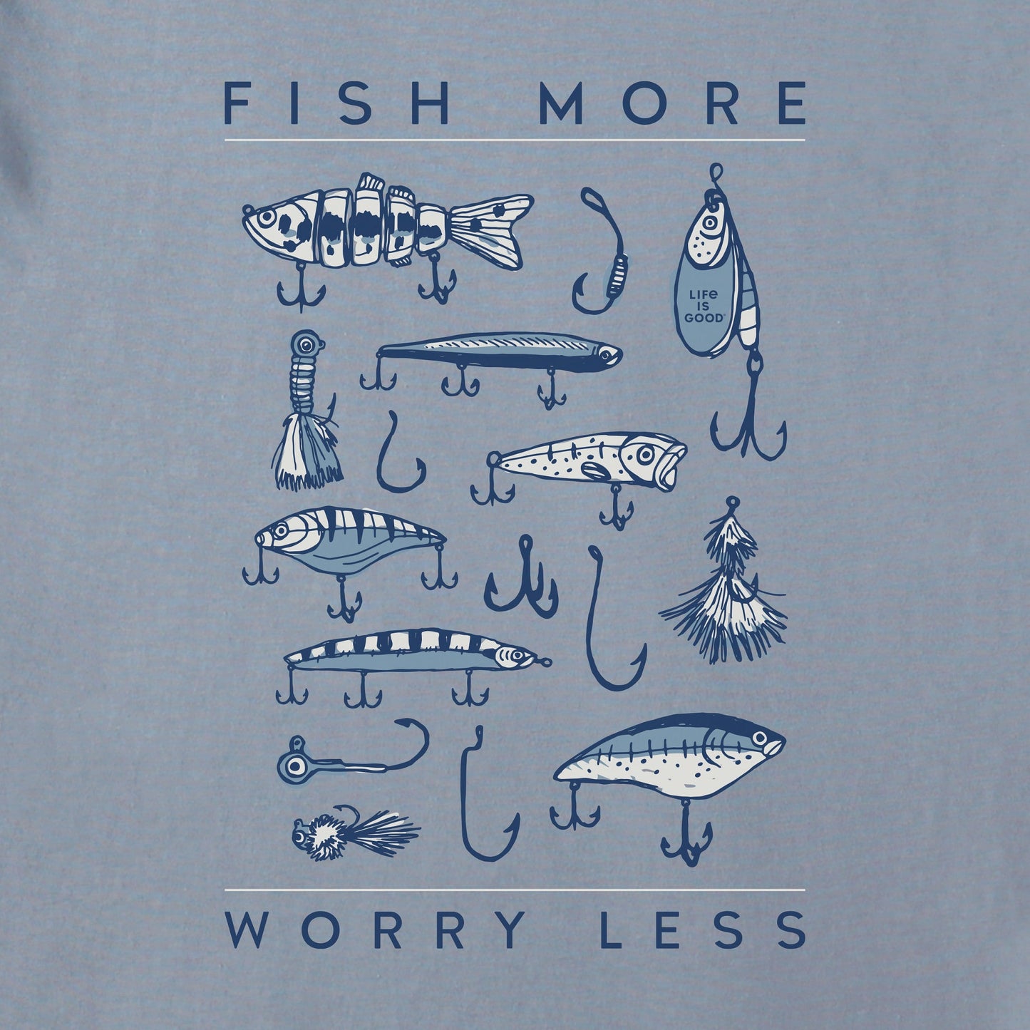 Men's Fish More Worry Less Hooks and Tackle Long Sleeve Crusher Tee