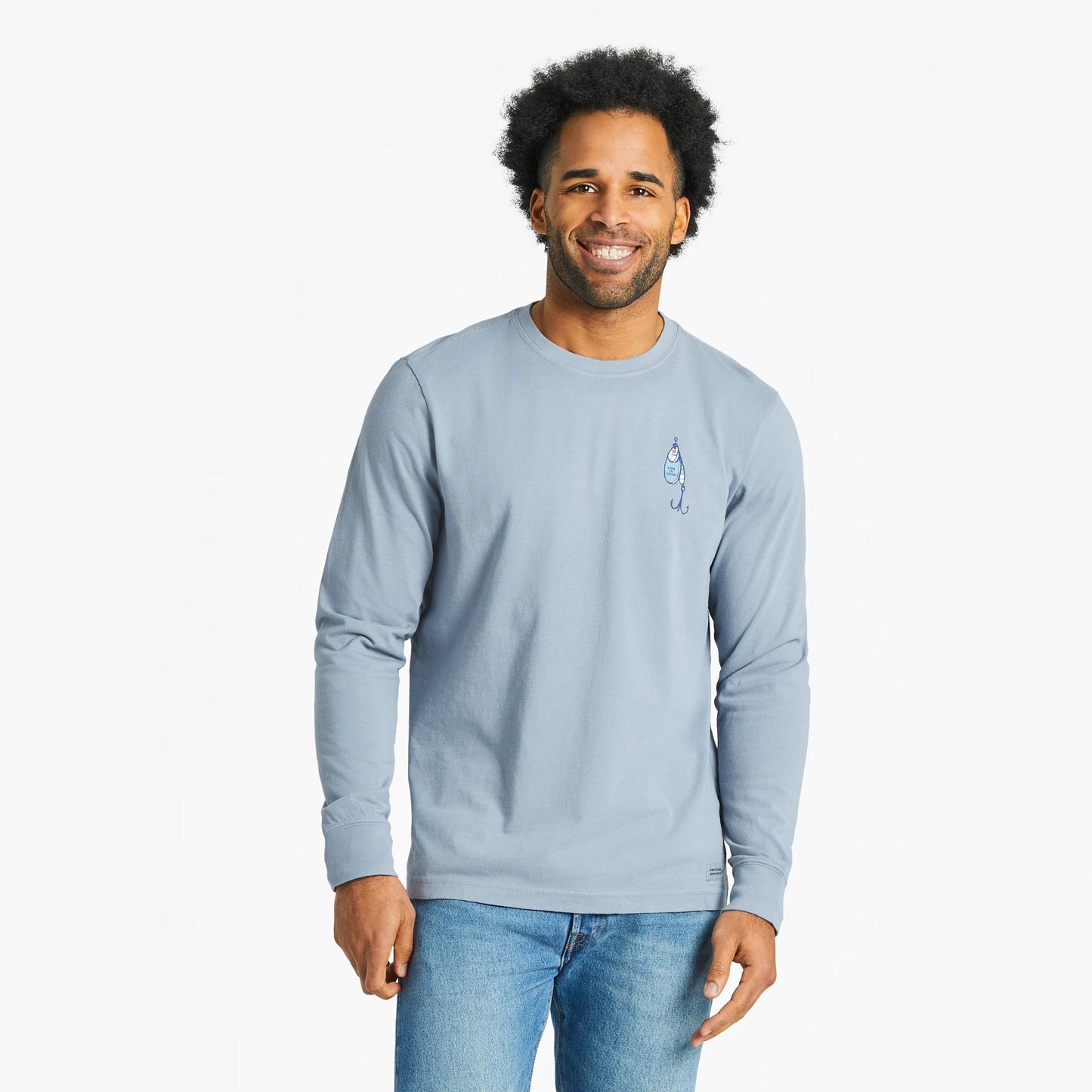 Men's Fish More Worry Less Hooks and Tackle Long Sleeve Crusher Tee