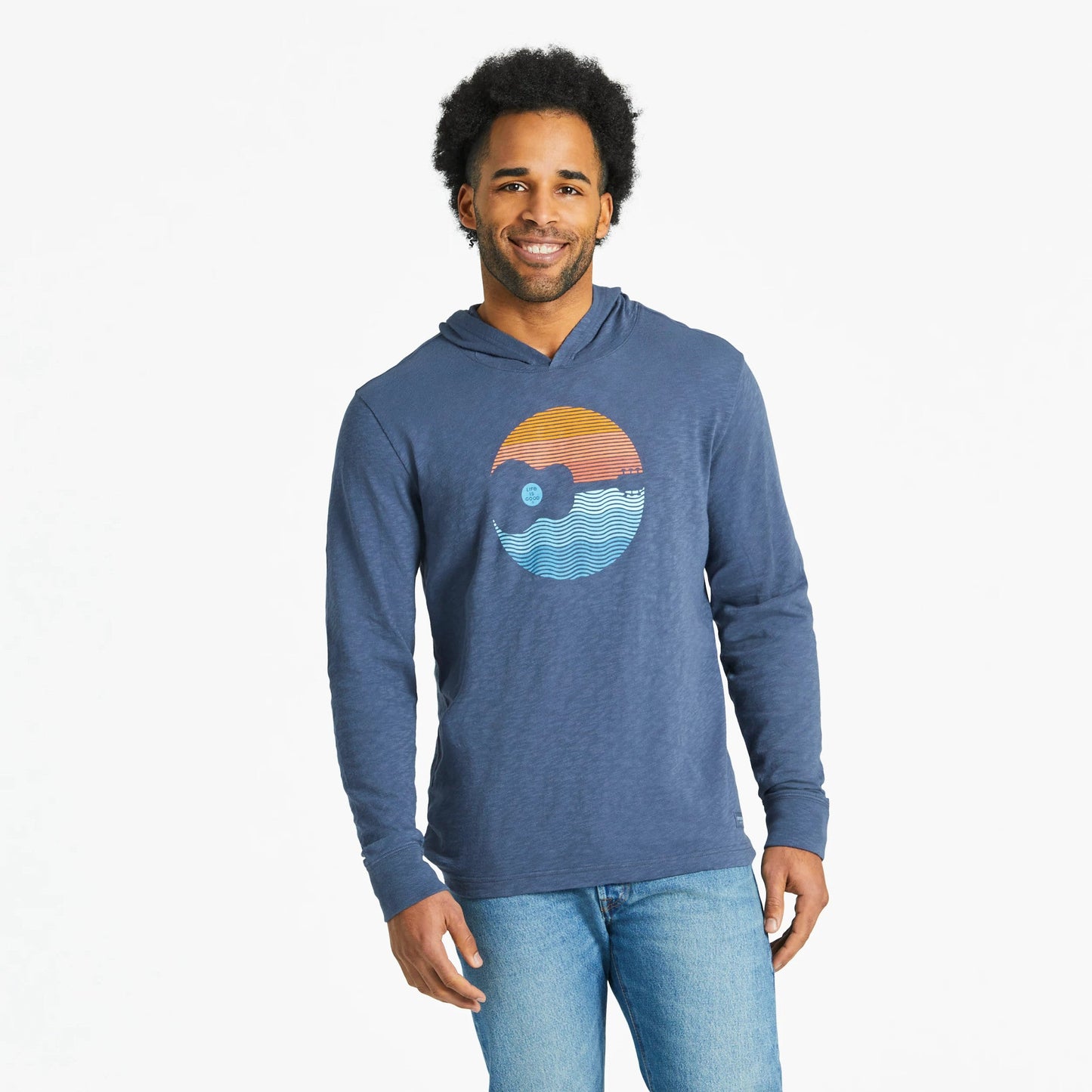 Men's Guitar Sunset Circle Textured Slub Hoodie