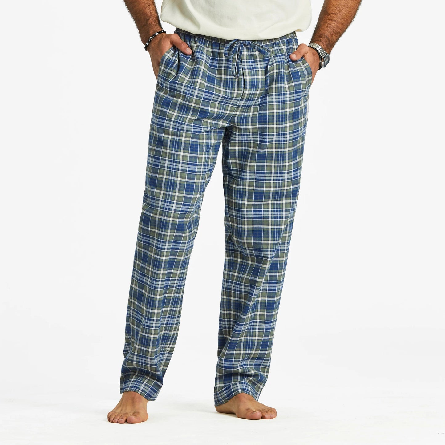 Men's Moss and Darkest Blue Plaid Pattern Classic Sleep Pant