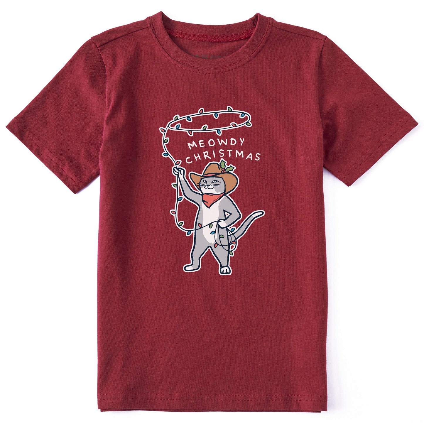 Kids Meowdy Christmas Lights Short Sleeve Crusher Tee