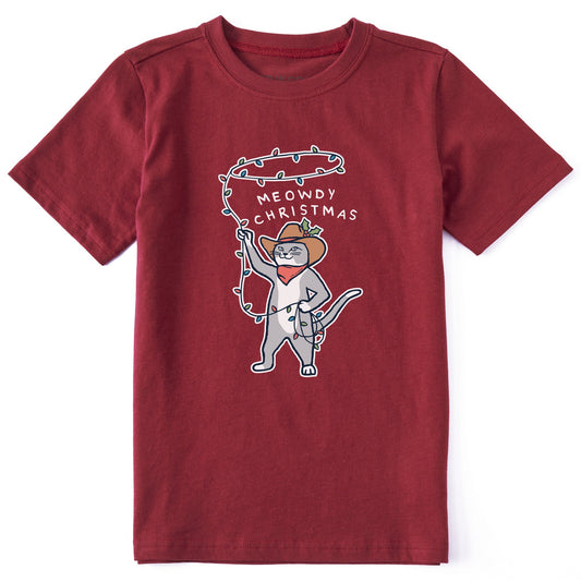 Kids Meowdy Christmas Lights Short Sleeve Crusher Tee