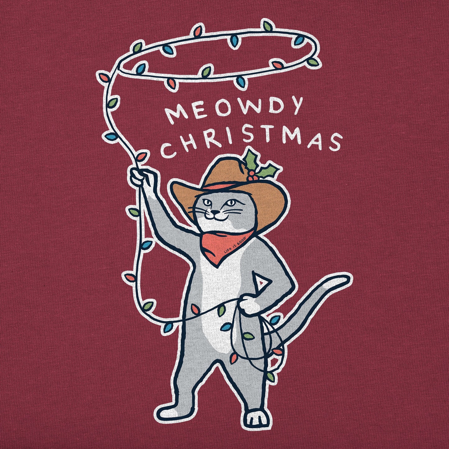 Kids Meowdy Christmas Lights Short Sleeve Crusher Tee