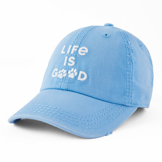 Adult Unisex Life is Good Paw Prints Sunwashed Chill Cap
