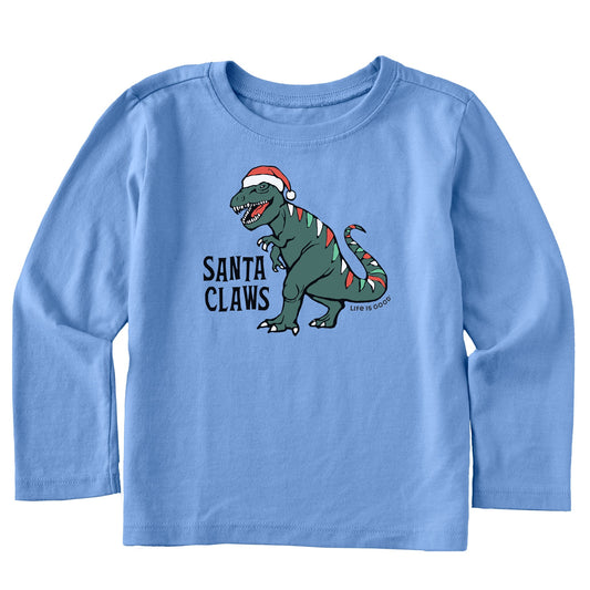 Toddler Santa Claws Dino Long Sleeve Crusher Tee