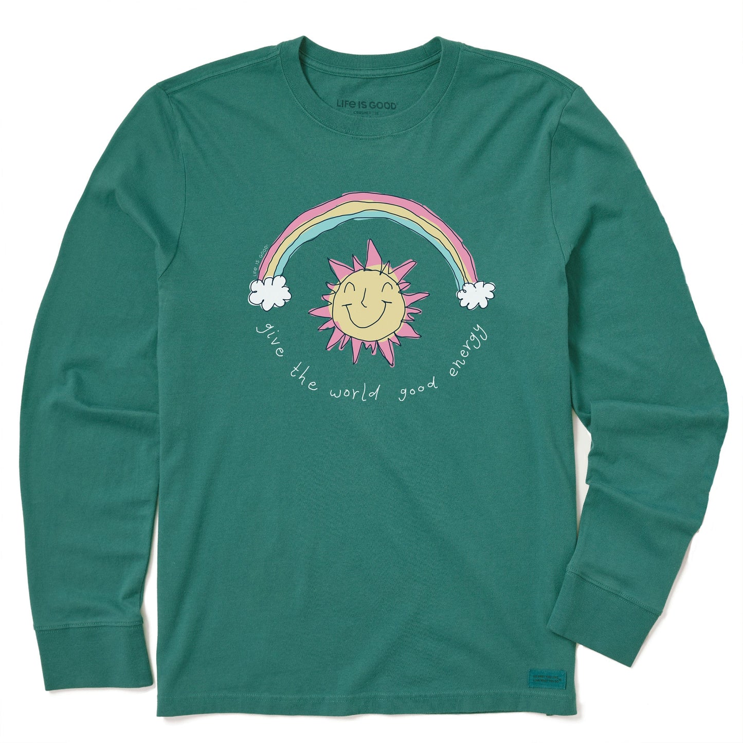 Kids Sun and Rainbow Good Energy Long Sleeve Crusher Tee