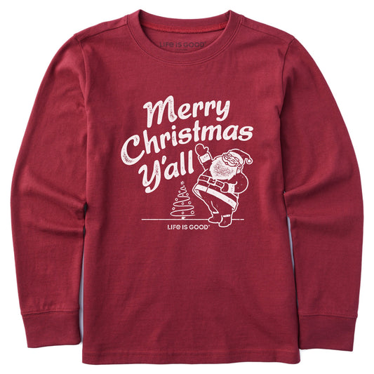 Kids Santa Merry Christmas Y'all Long Sleeve Crusher Tee