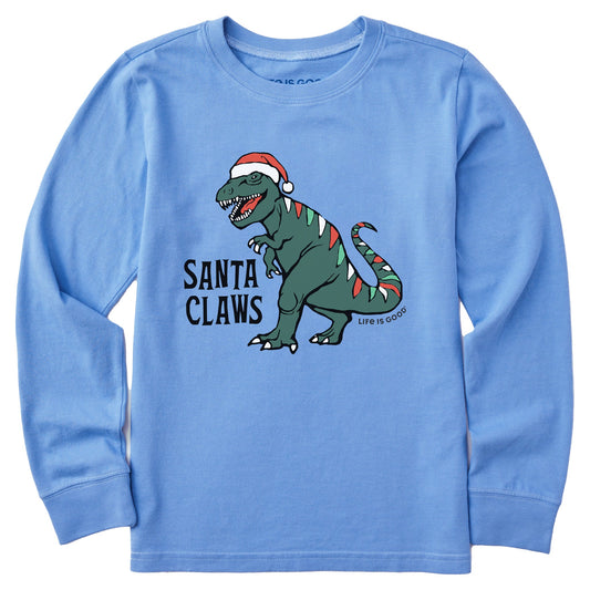 Kids Santa Claws Dino Long Sleeve Crusher Tee