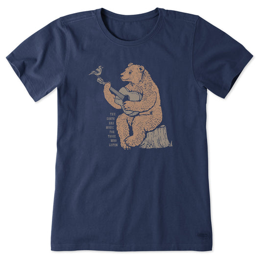 Women's Earth Has Music Guitar Bear Short Sleeve Tee