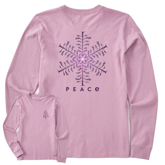 Women's Snowflake Peace Trees Long Sleeve Crusher Tee