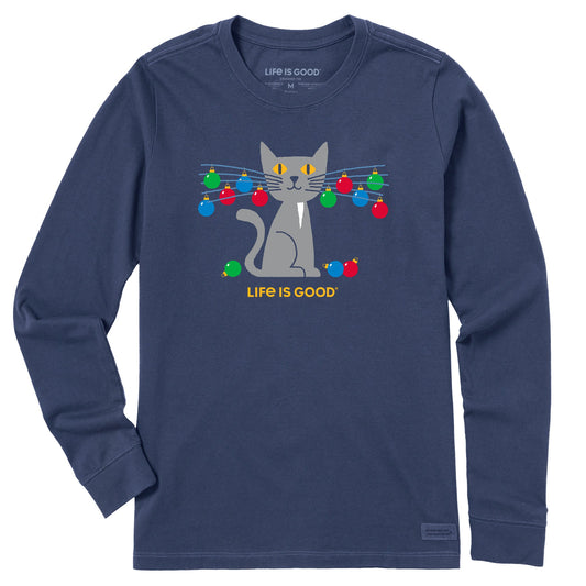 Women's Whisker Ornament Cat Long Sleeve Crusher Tee