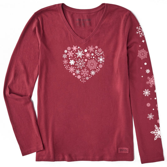 Women's Snowflake Heart Long Sleeve Crusher Vee