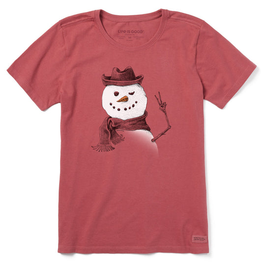 Women's Snowman Peace Sign Short Sleeve Crusher Tee