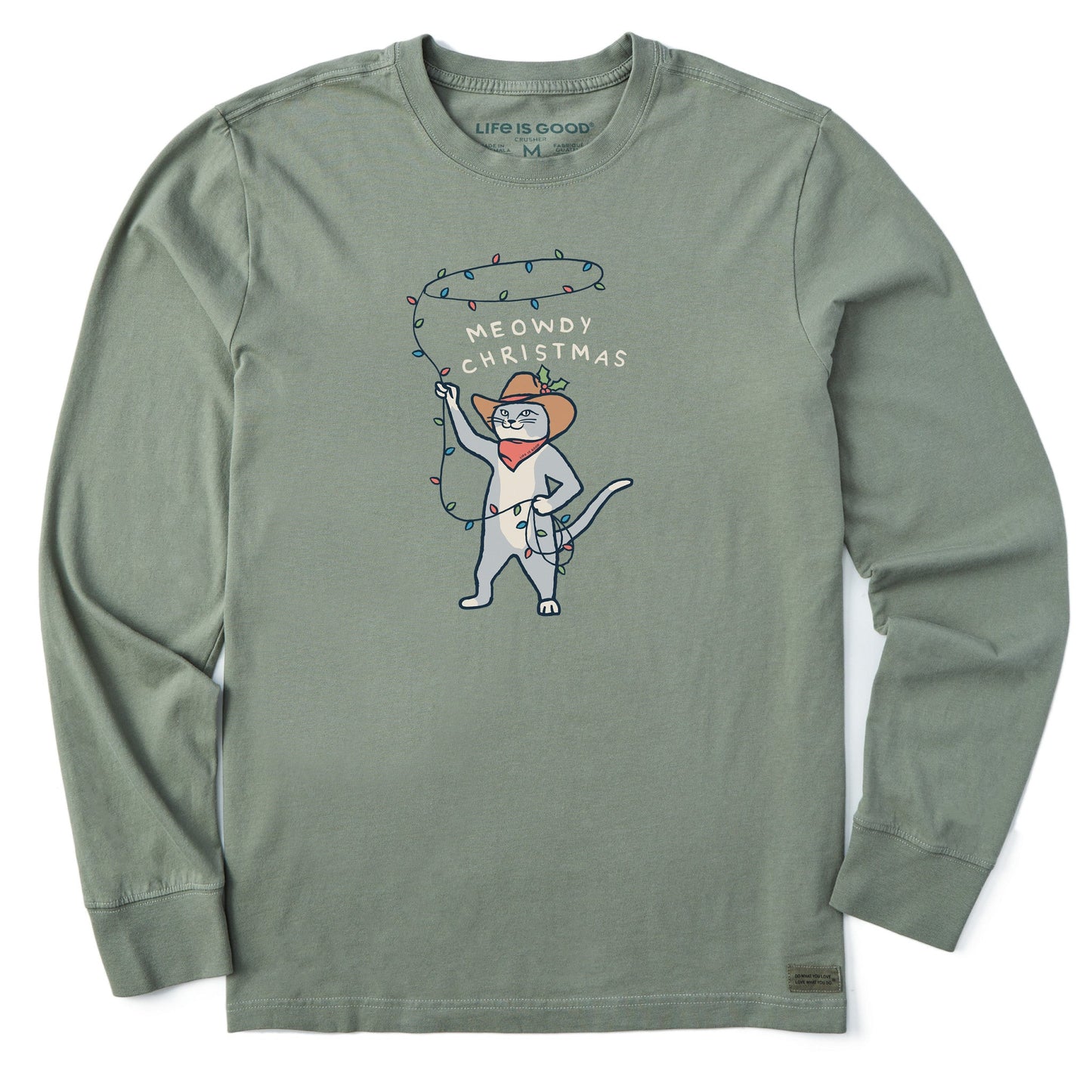 Men's Meowdy Christmas Lights Long Sleeve Crusher Tee