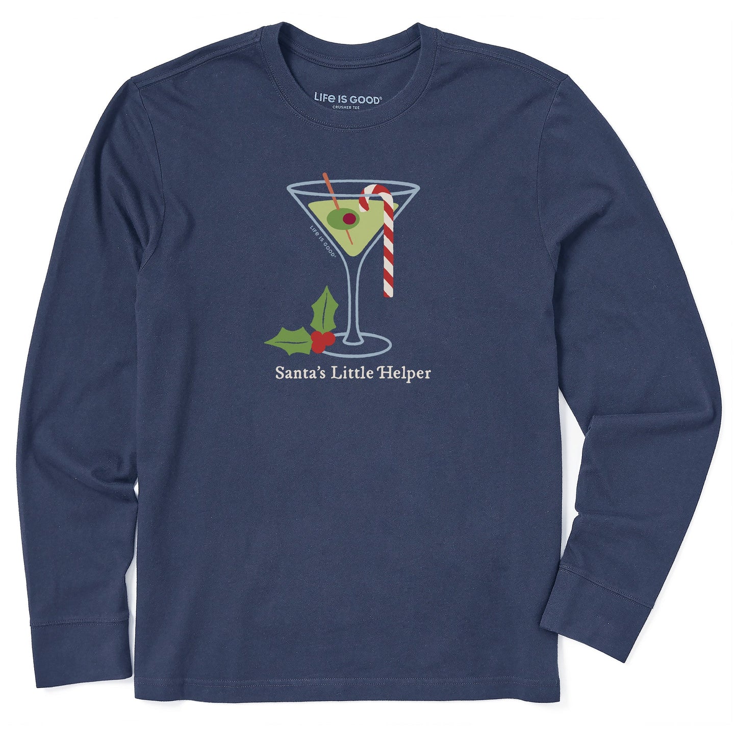 Men's Santa's Little Helper Martini Long Sleeve Crusher Tee