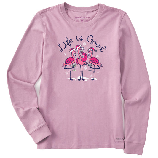 Women's Flamingo Holiday Cocktails Long Sleeve Crusher Tee