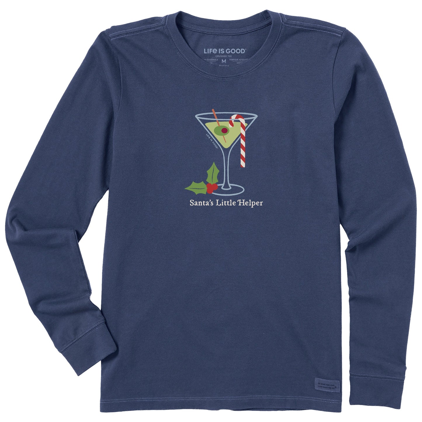 Women's Santa's Little Helper Martini Long Sleeve Crusher Tee