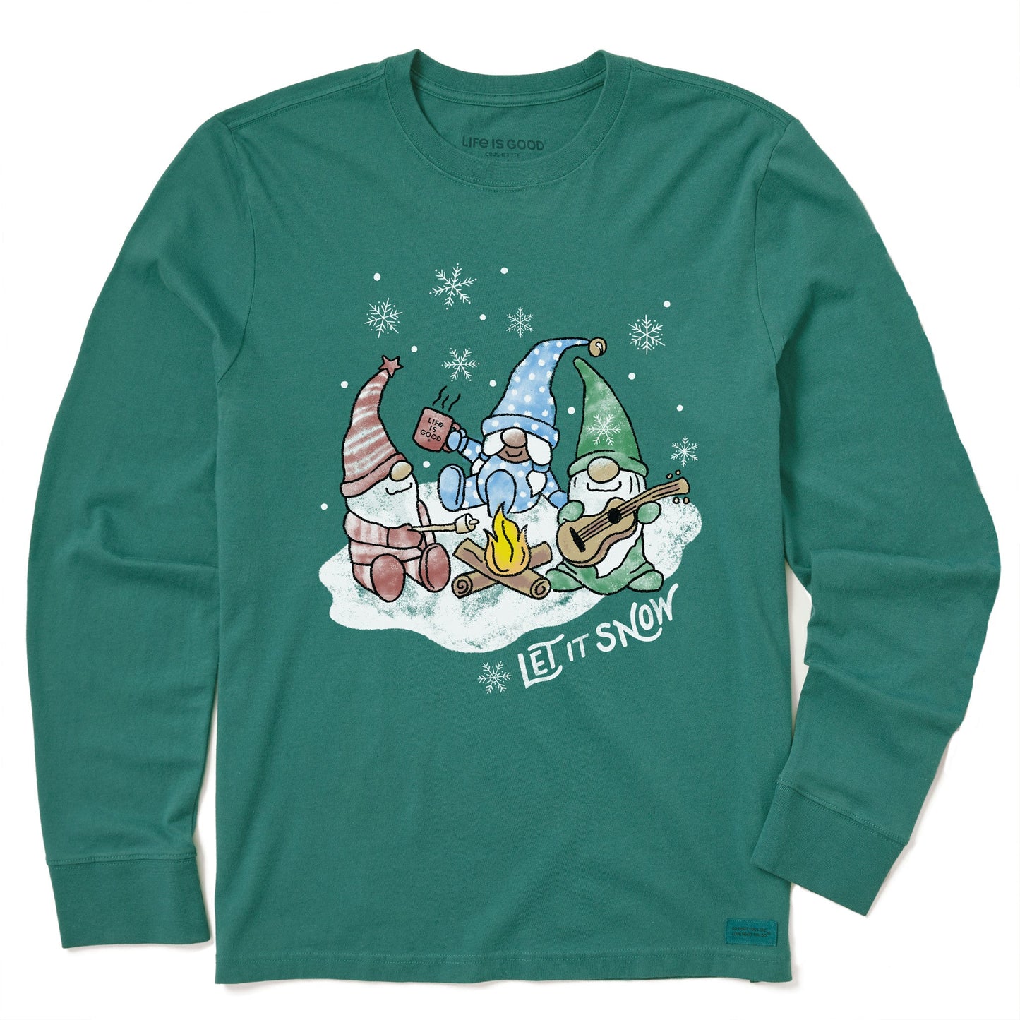 Kids Camping Gnomes Let it Snow Long Sleeve Crusher Tee