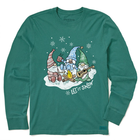 Kids Camping Gnomes Let it Snow Long Sleeve Crusher Tee